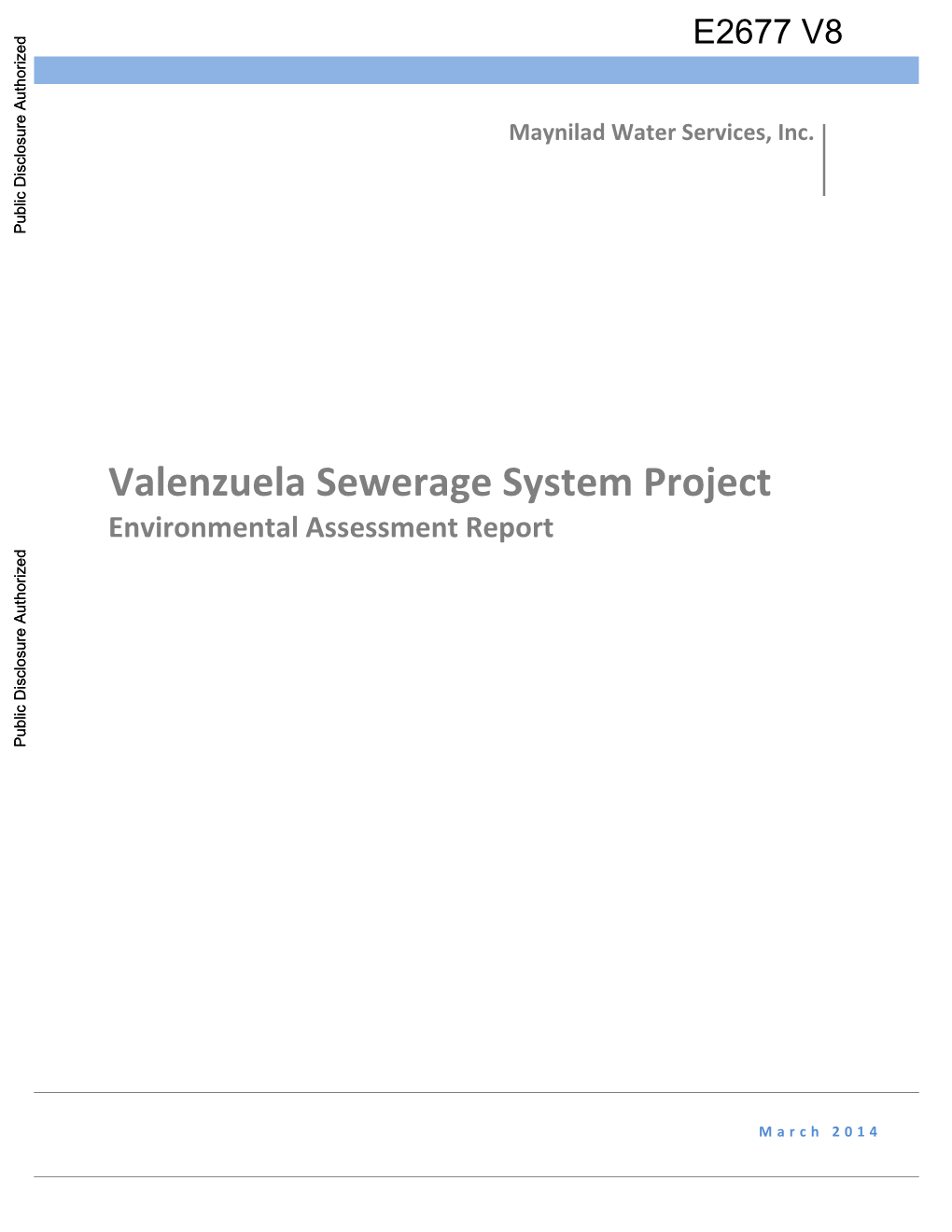 Maynilad Water Services, Inc. Public Disclosure Authorized