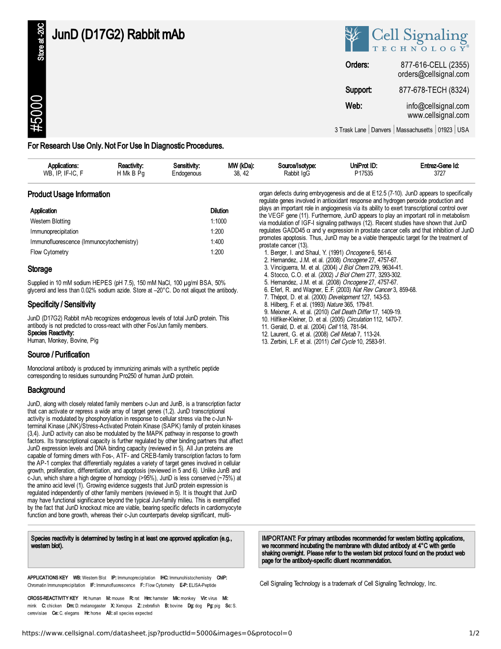 Jund (D17G2) Rabbit Mab A