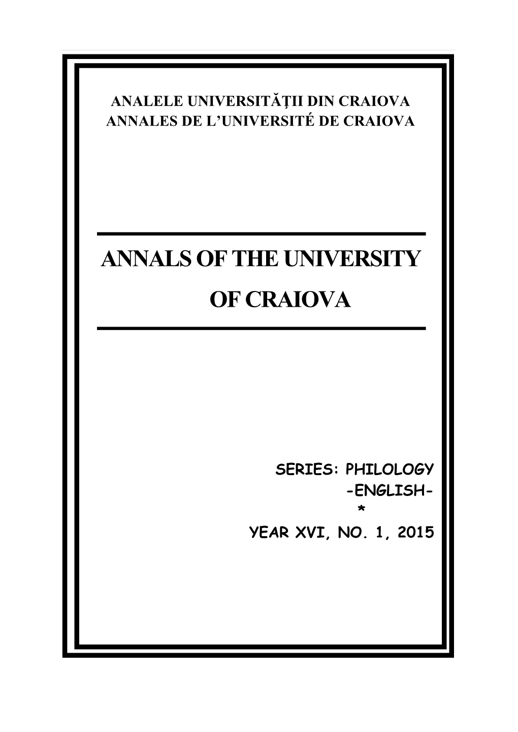Annals of the University of Craiova, Series