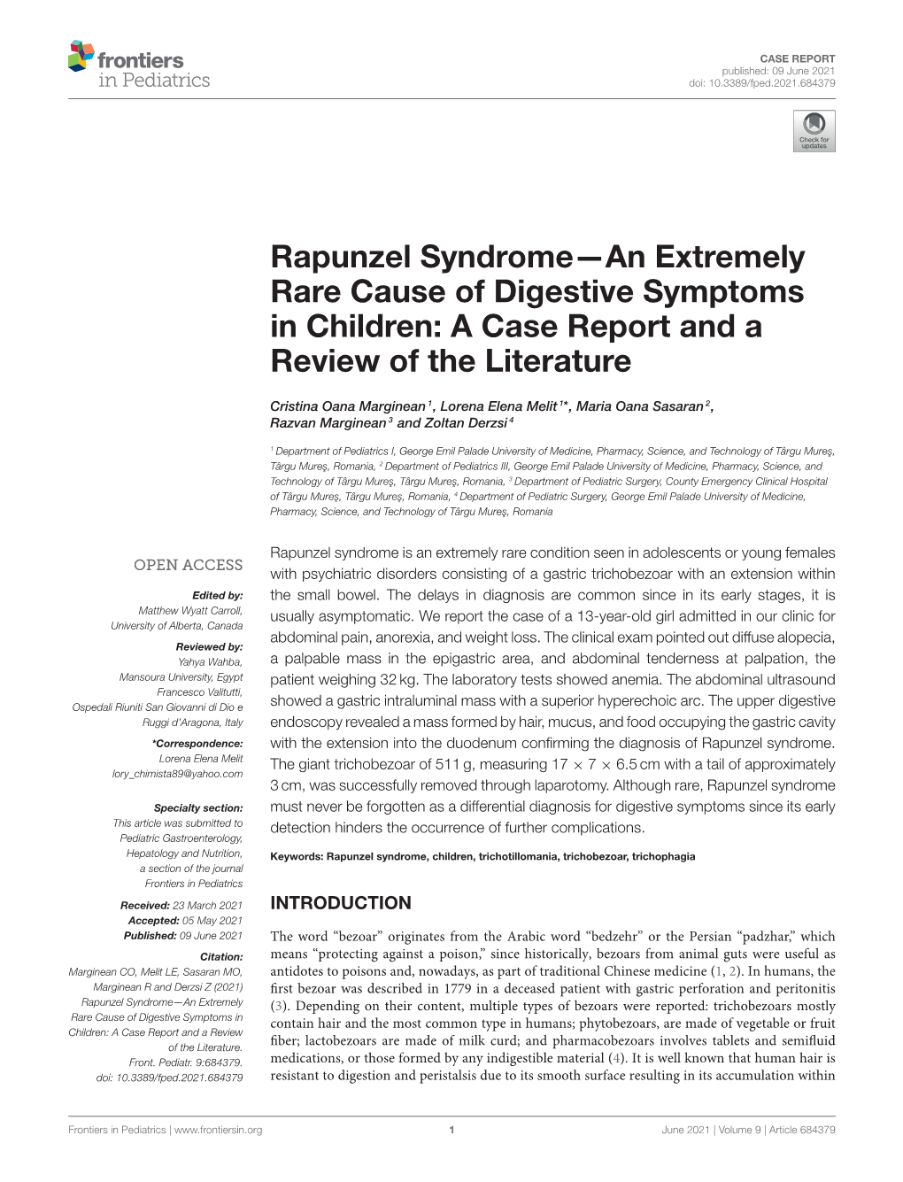 Rapunzel Syndrome—An Extremely Rare Cause of Digestive Symptoms in Children: a Case Report and a Review of the Literature