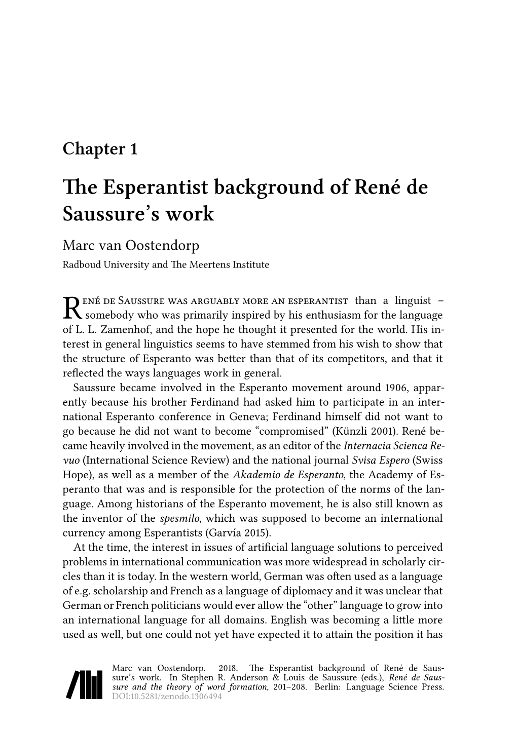 The Esperantist Background of René De Saussure's Work