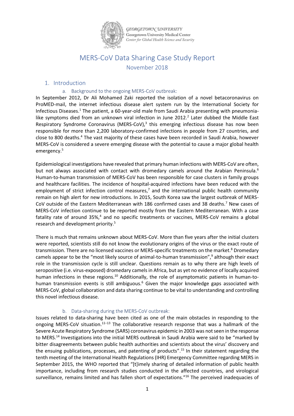 MERS-Cov Data Sharing Case Study Report November 2018