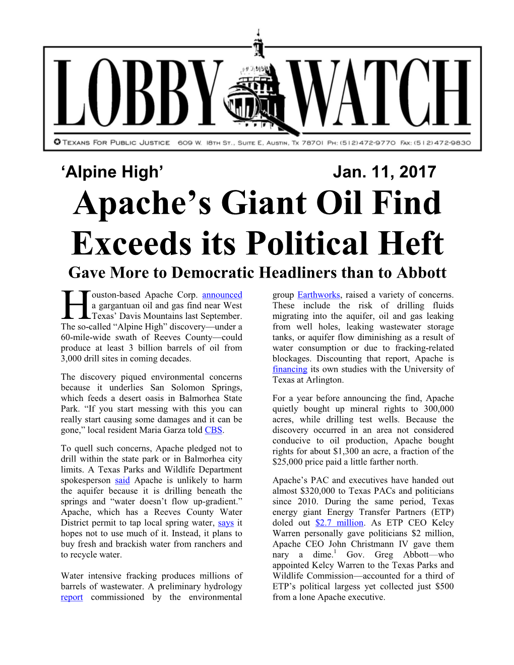 Apache's Giant Oil Find Exceeds Its Political Heft