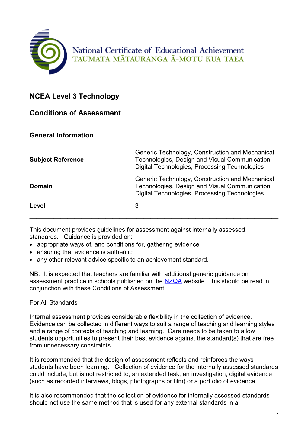 Conditions of Assessment