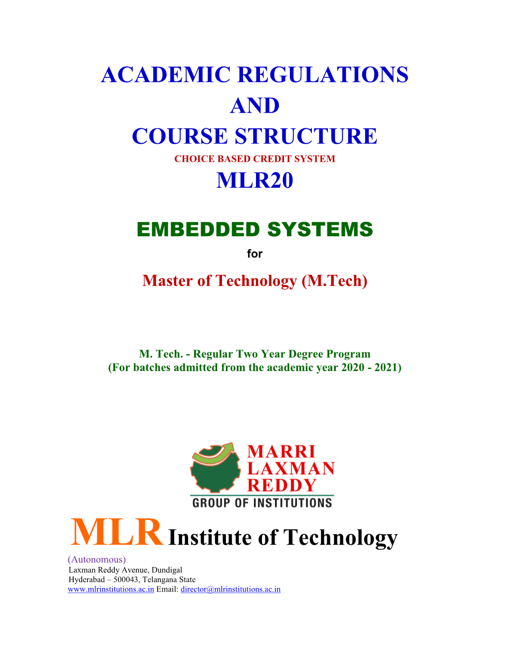 M.Tech-DSCE- Academic Regulations & Syllabus – MLR18