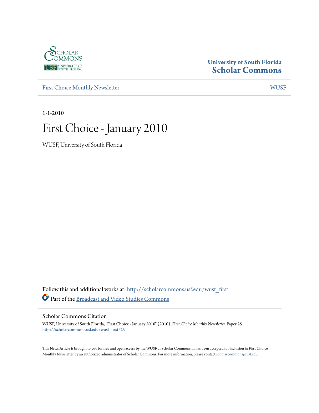 First Choice Monthly Newsletter WUSF