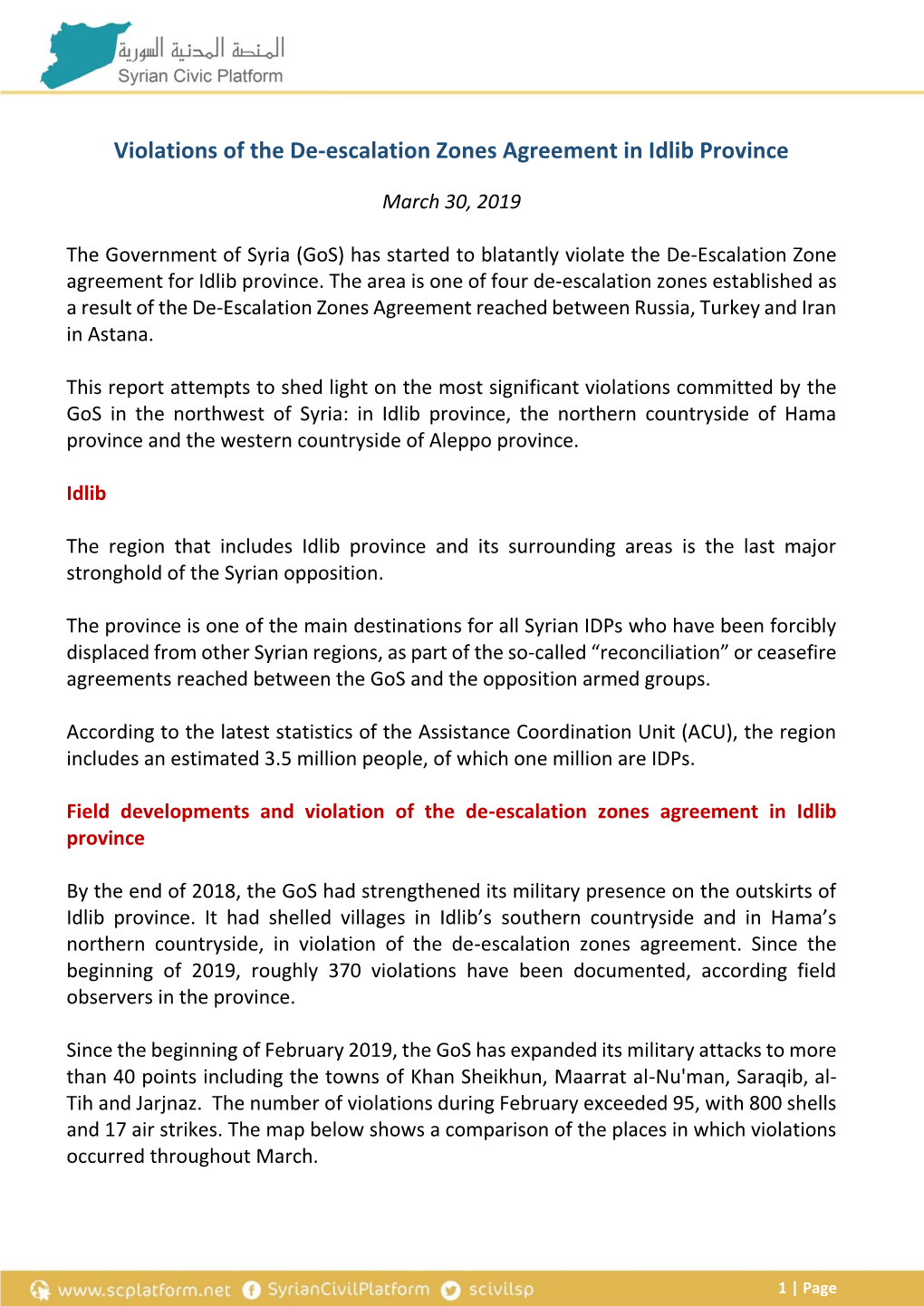 Violations of the De-Escalation Zones Agreement in Idlib Province