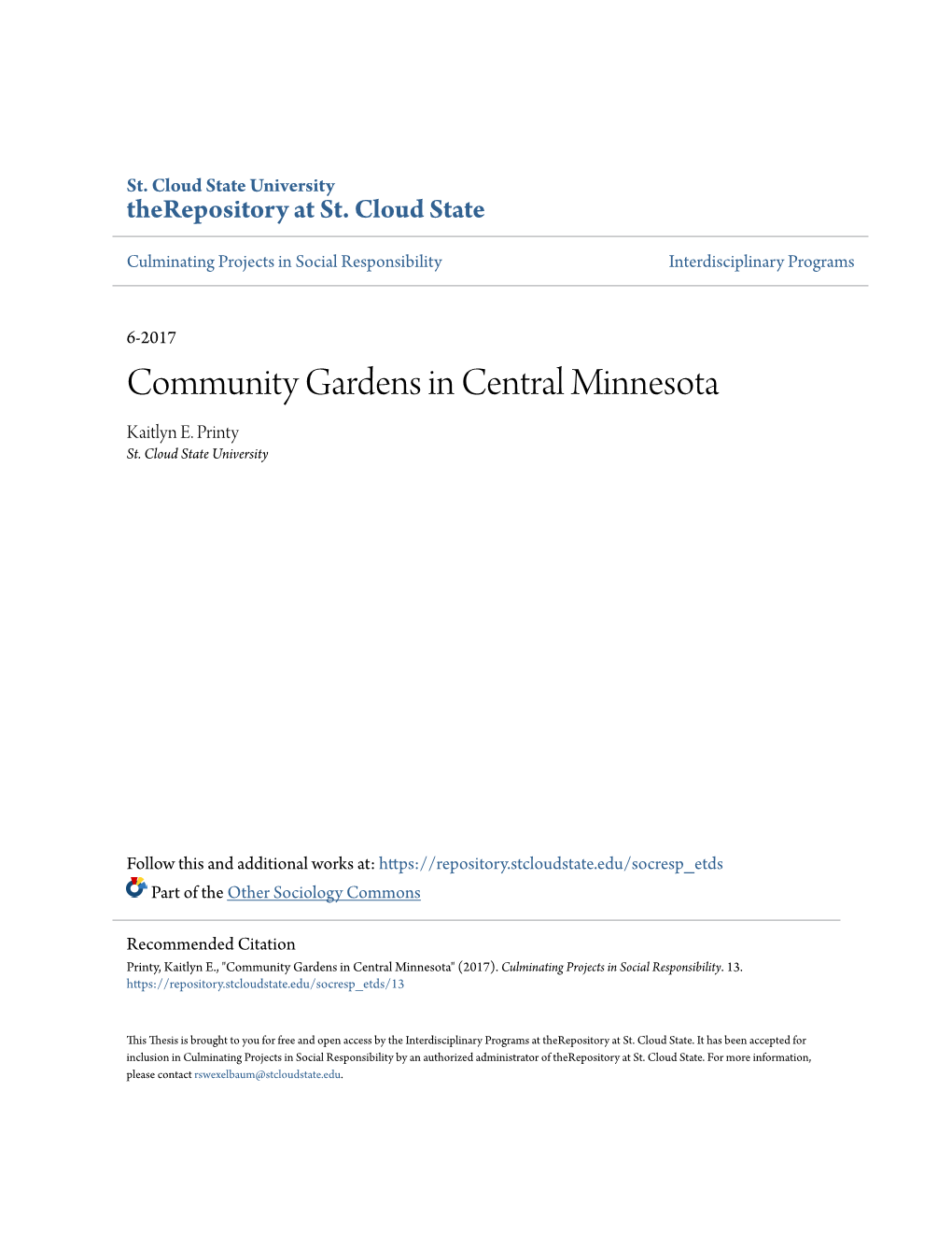 Community Gardens in Central Minnesota Kaitlyn E