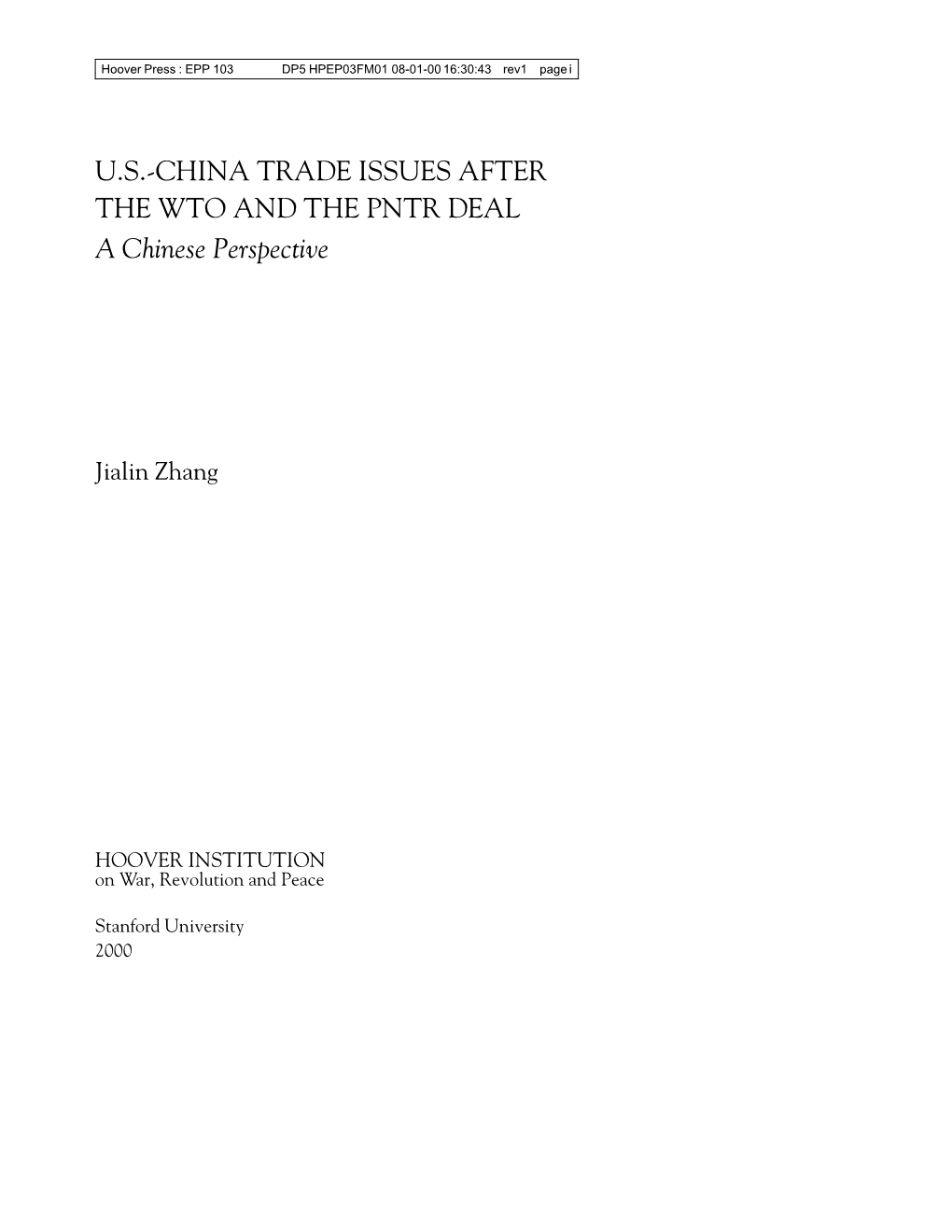 US-China Trade Issues After the WTO and the PNTR