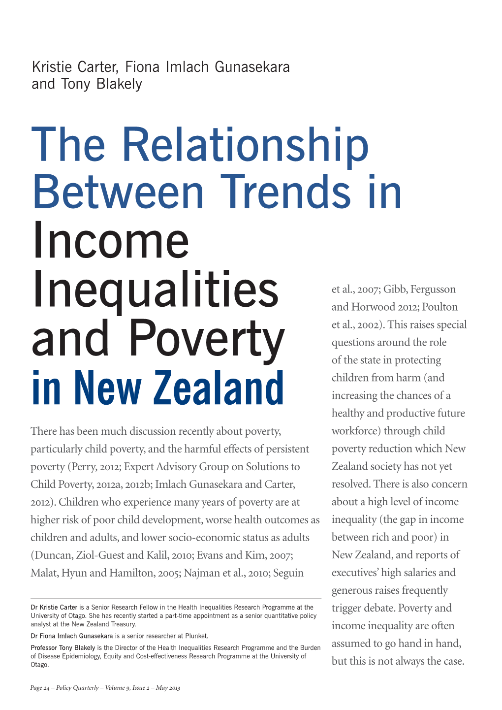 Income Inequalities and Poverty in New Zealand