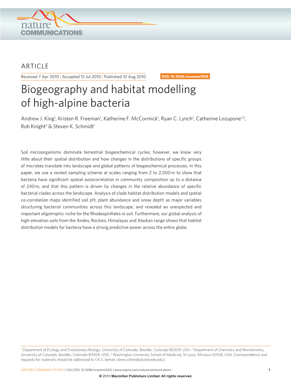 Biogeography and Habitat Modelling of High-Alpine Bacteria