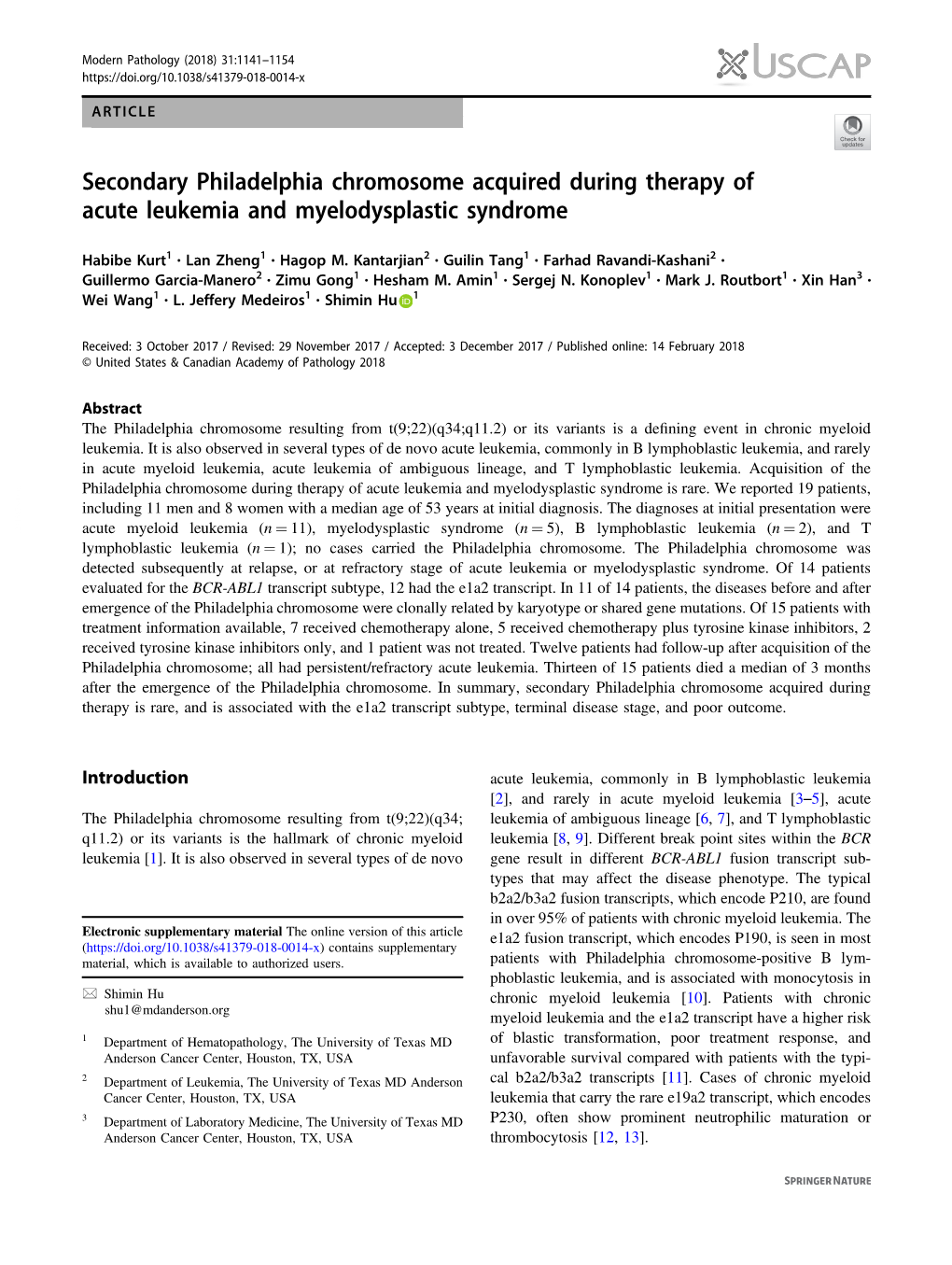 Secondary Philadelphia Chromosome Acquired During Therapy of Acute Leukemia and Myelodysplastic Syndrome