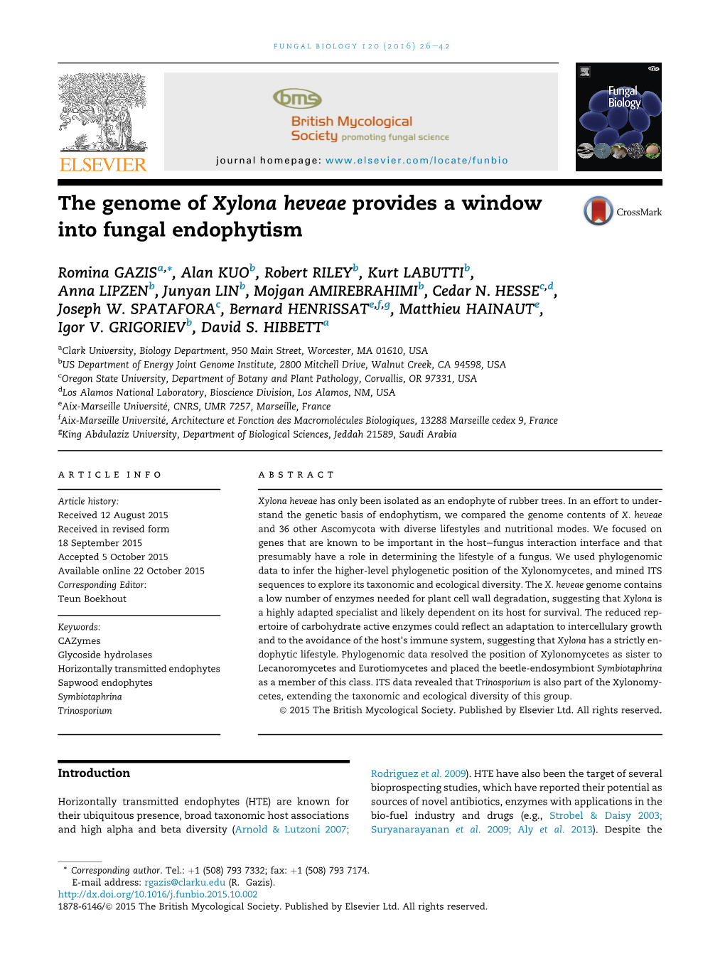 The Genome of Xylona Heveae Provides a Window Into Fungal Endophytism