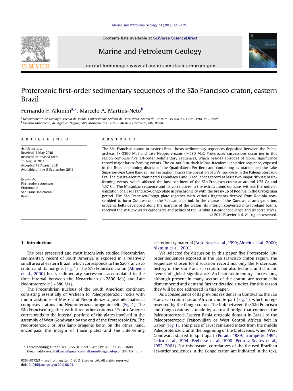 Proterozoic First-Order Sedimentary Sequences of the Sao Francisco