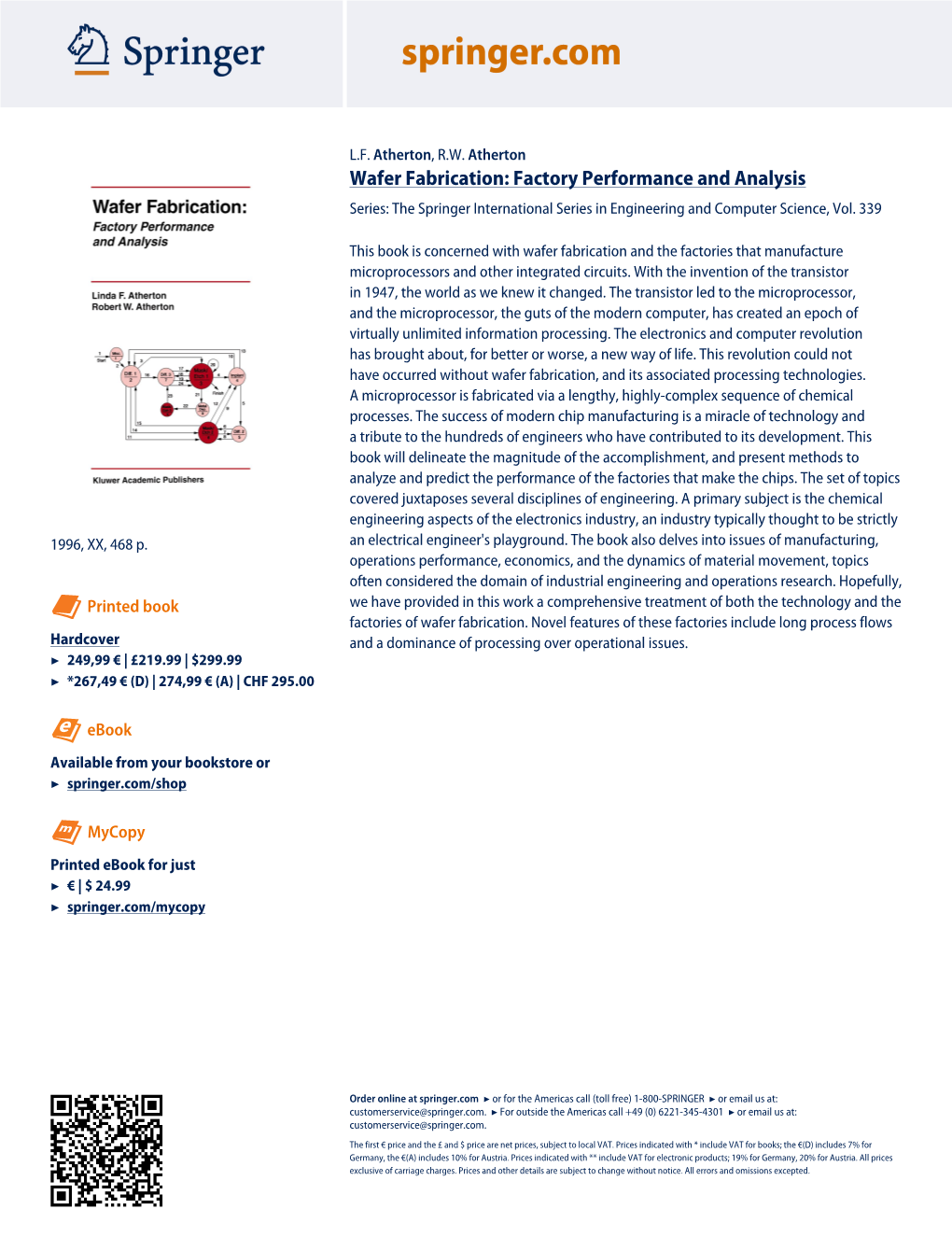 Wafer Fabrication: Factory Performance and Analysis Series: the Springer International Series in Engineering and Computer Science, Vol