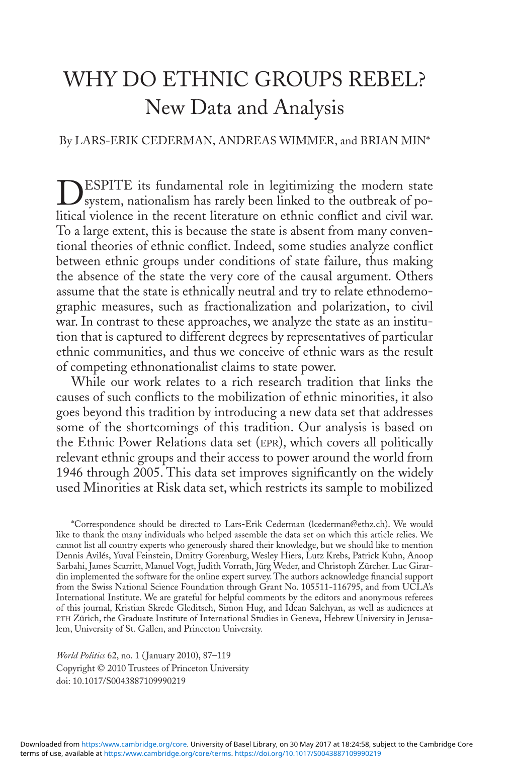 Why Do Ethnic Groups Rebel? New Data and Analysis