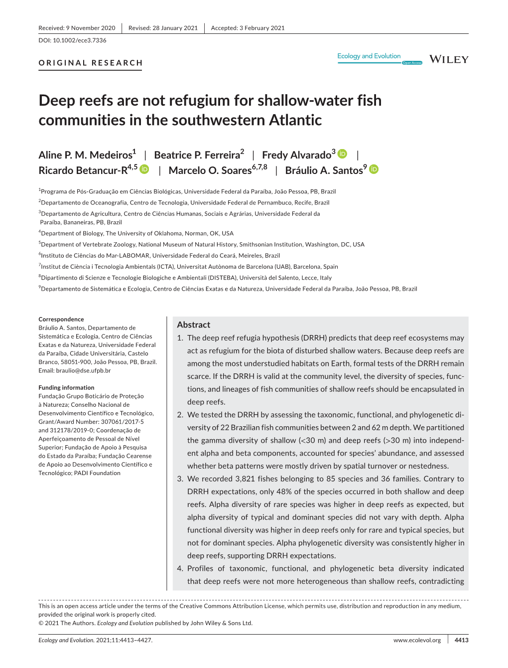 Deep Reefs Are Not Refugium for Shallow&#X02010;Water