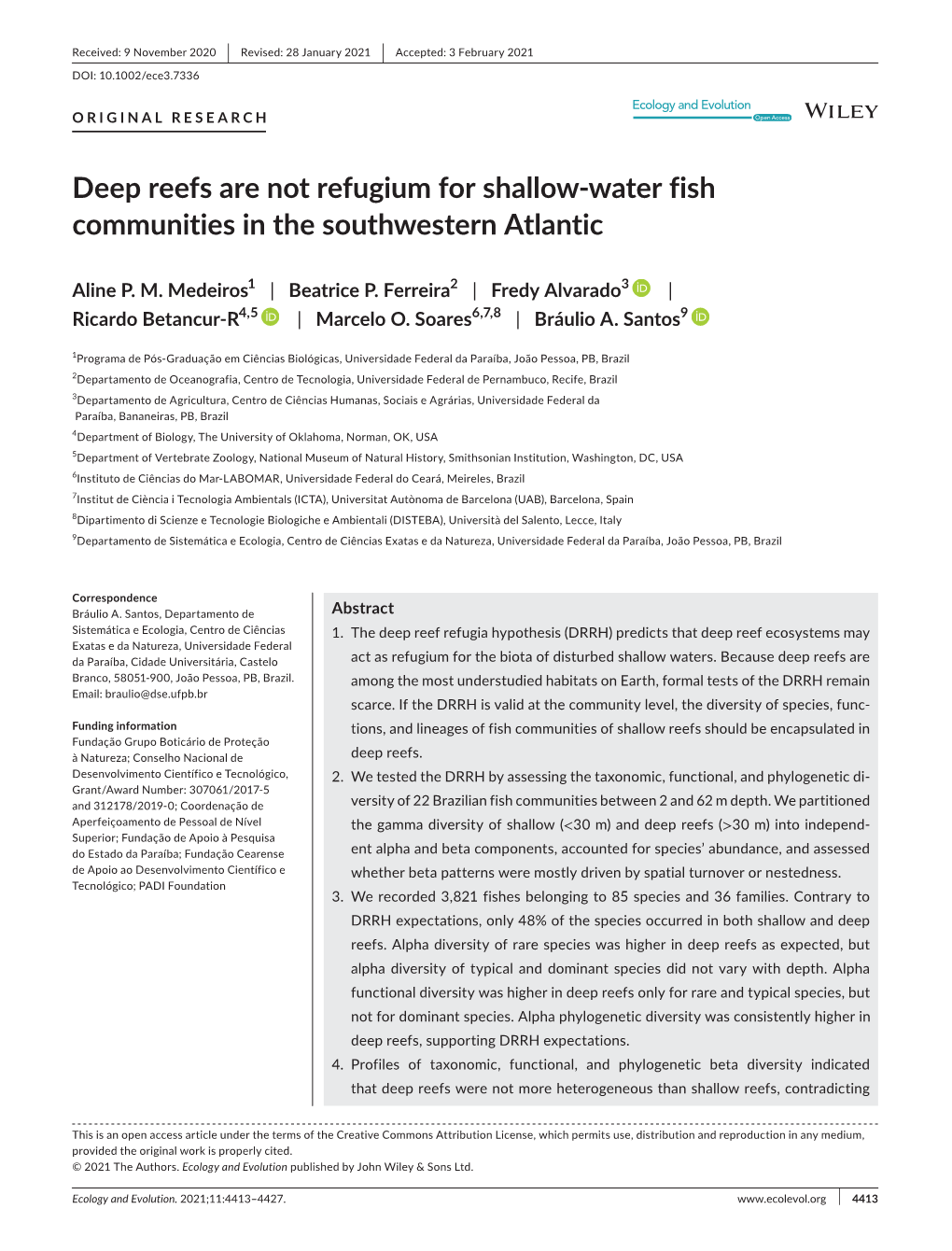 Deep Reefs Are Not Refugium for Shallow‐Water