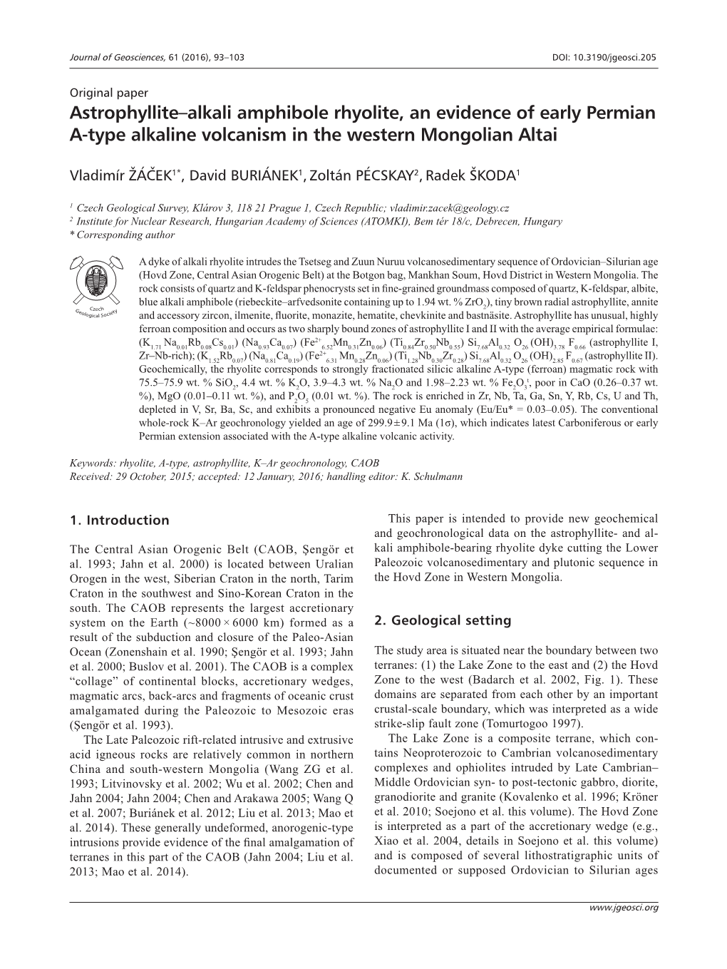 Astrophyllite–Alkali Amphibole Rhyolite, an Evidence of Early Permian A-Type Alkaline Volcanism in the Western Mongolian Altai