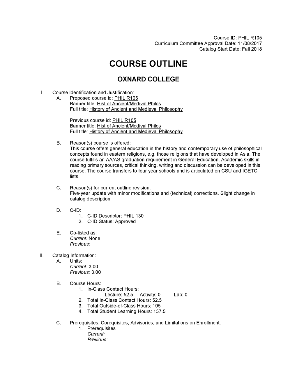 Oxnard Course Outline