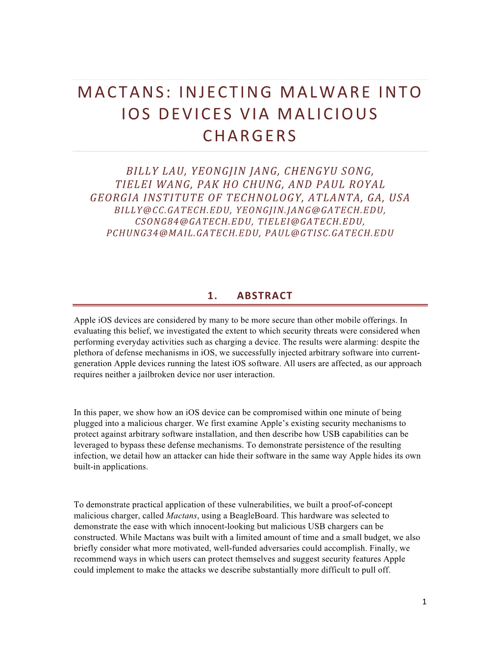 Mactans: Injecting Malware Into Ios Devices Via Malicious Chargers