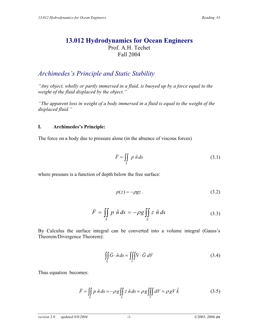 13.012 Hydrodynamics for Ocean Engineers Reading #3