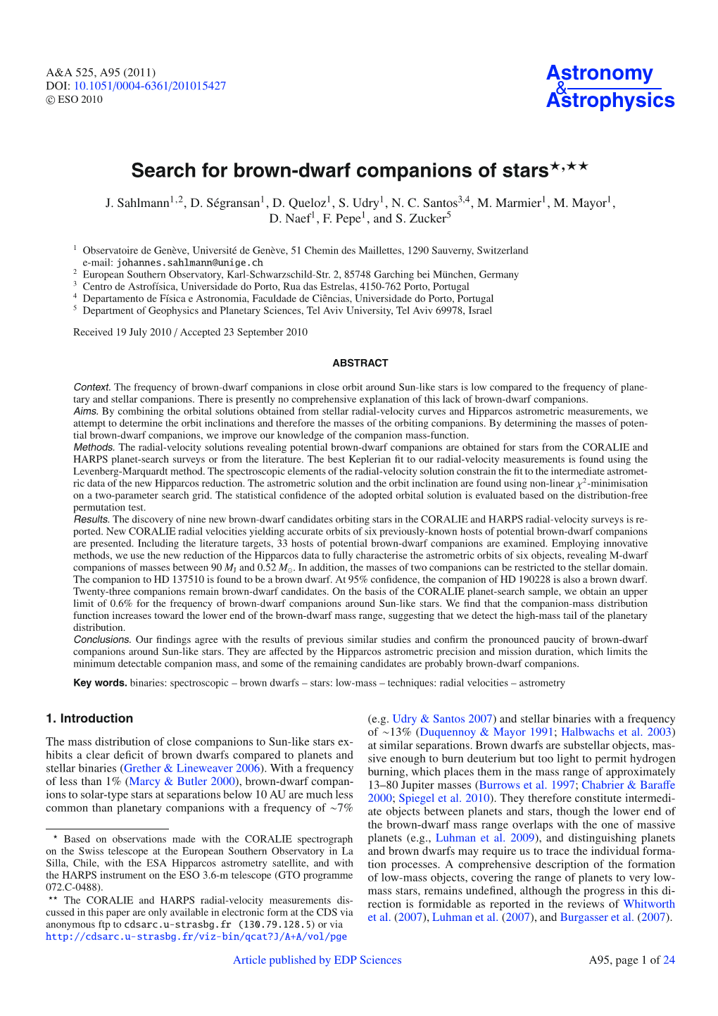 Search for Brown-Dwarf Companions of Stars⋆⋆⋆