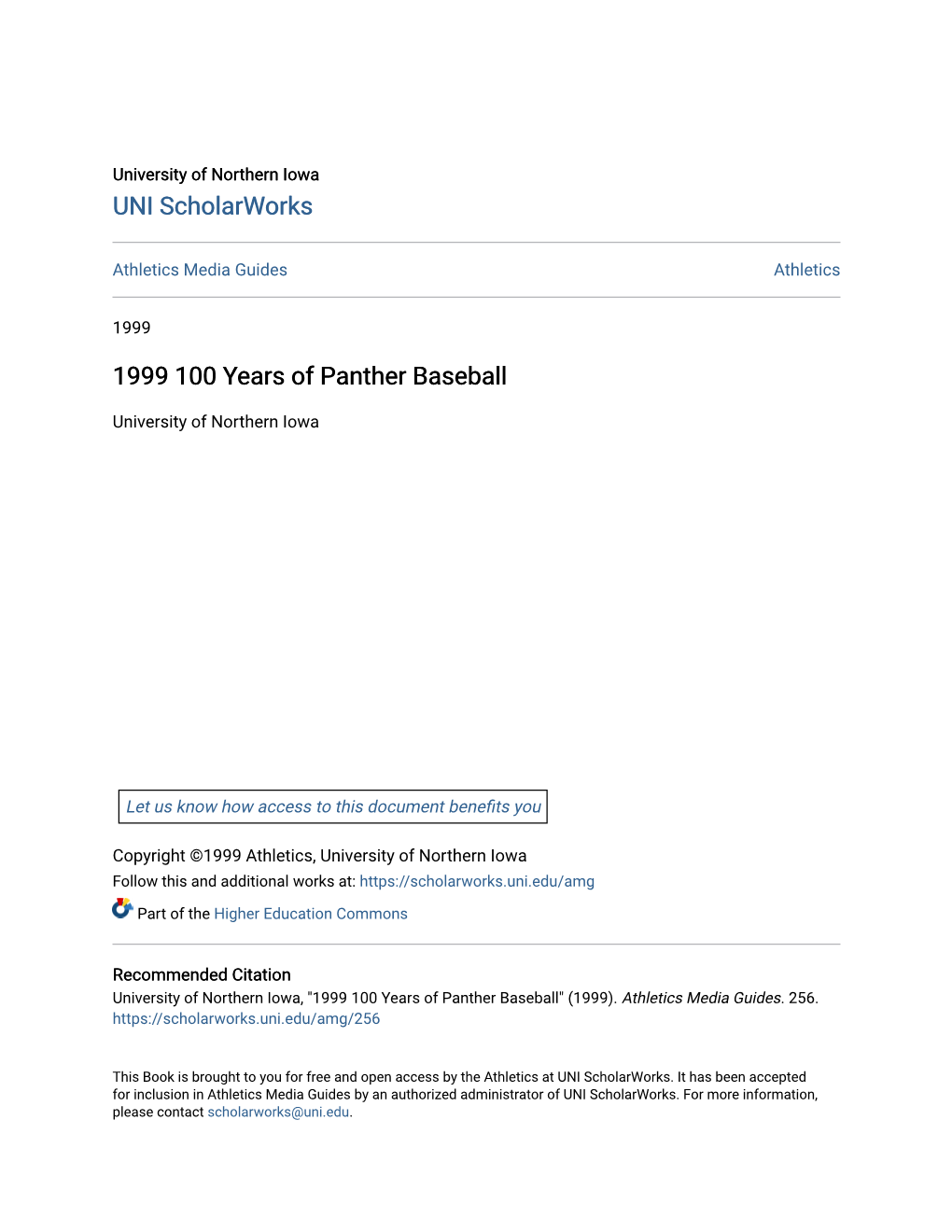 1999 100 Years of Panther Baseball