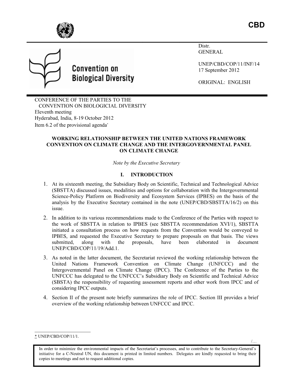 Working Relationship Between the United Nations Framework Convention on Climate Change