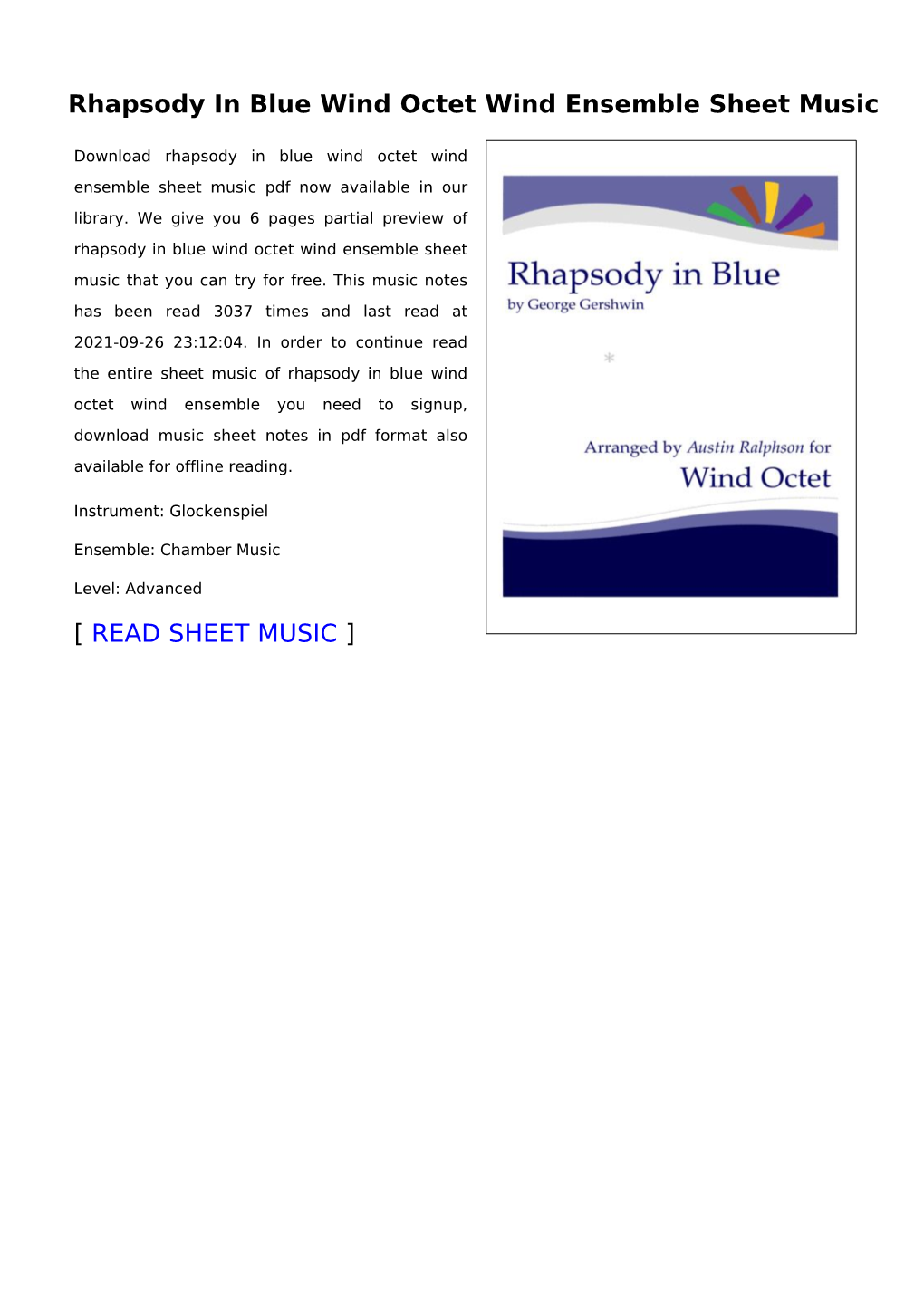 Rhapsody in Blue Wind Octet Wind Ensemble Sheet Music