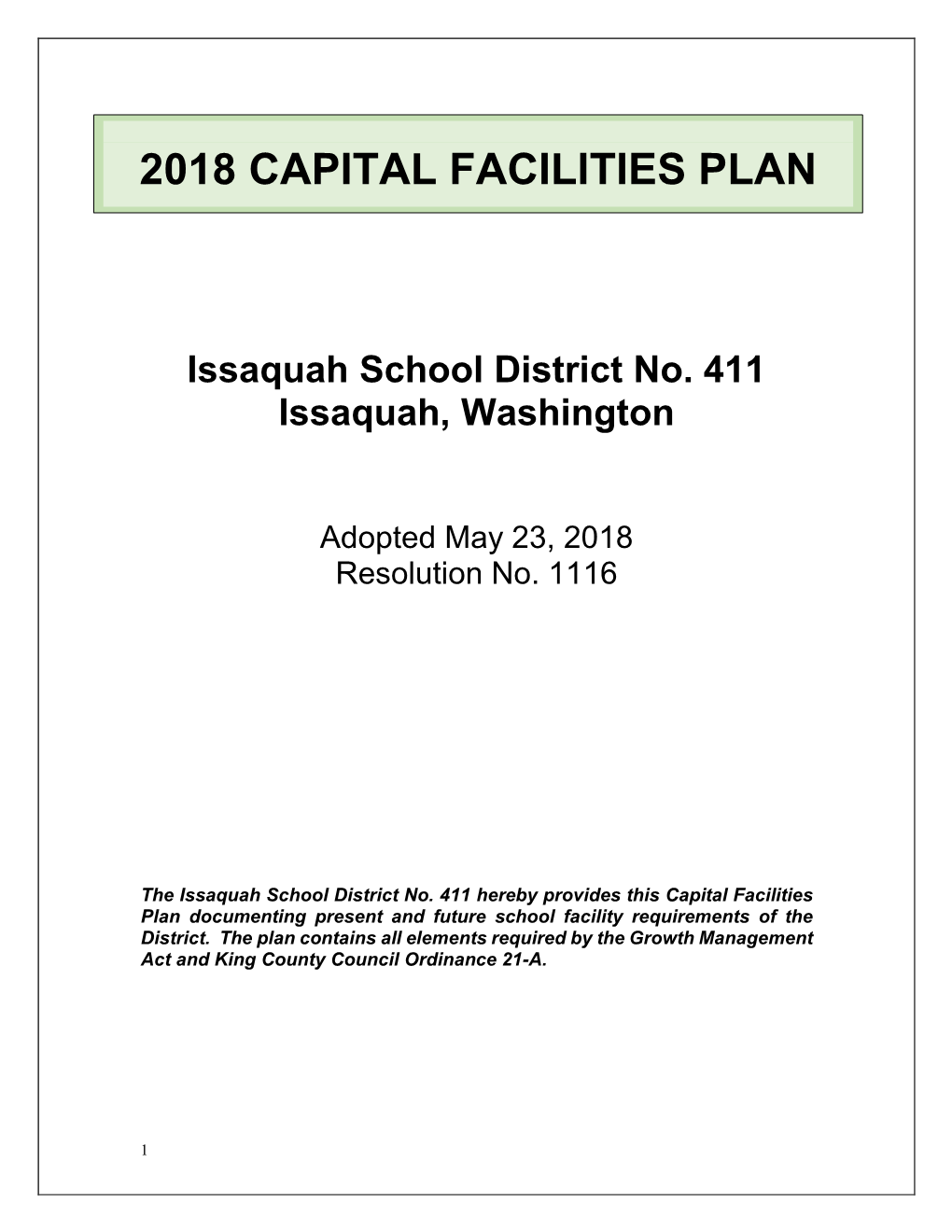 2018 Capital Facilities Plan