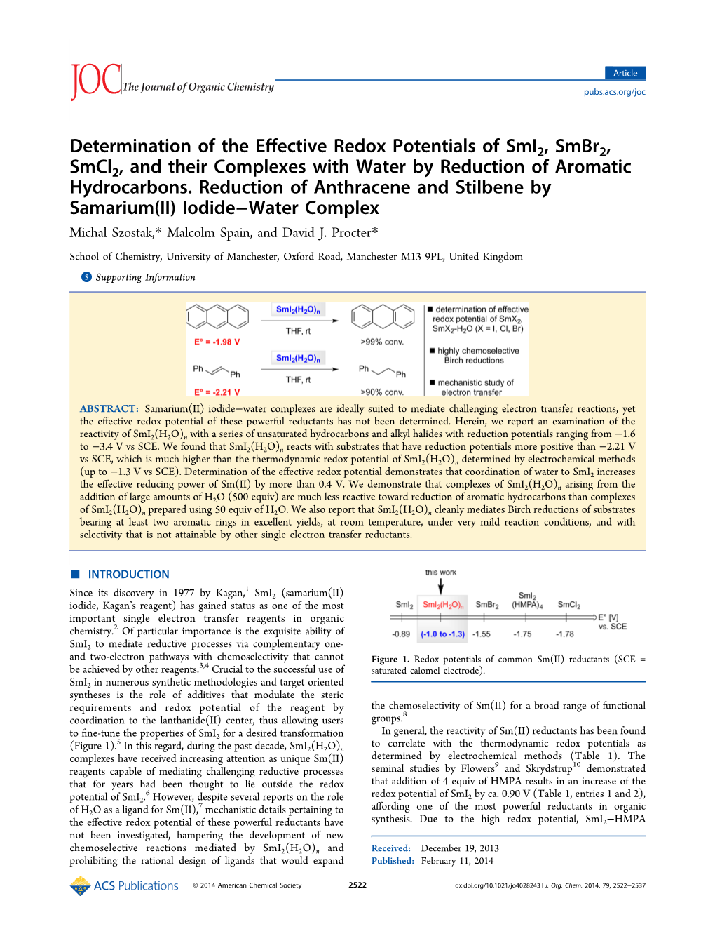 Determination of the Effective Redox Potentials of Smi2, Smbr2, Smcl2