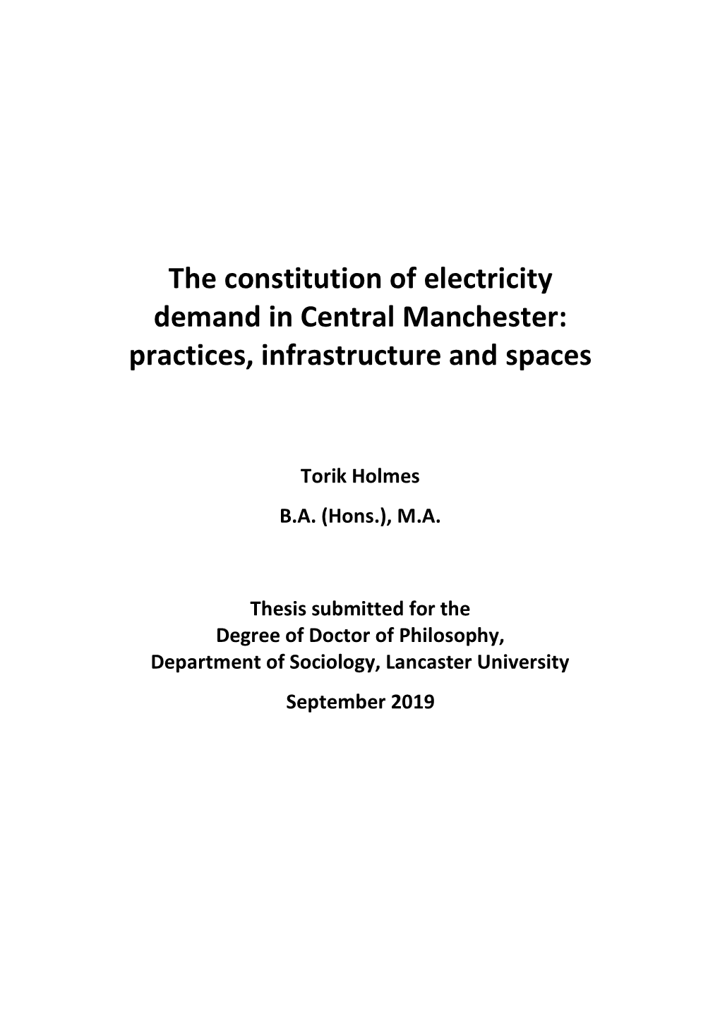 The Constitution of Electricity Demand in Central Manchester: Practices, Infrastructure and Spaces