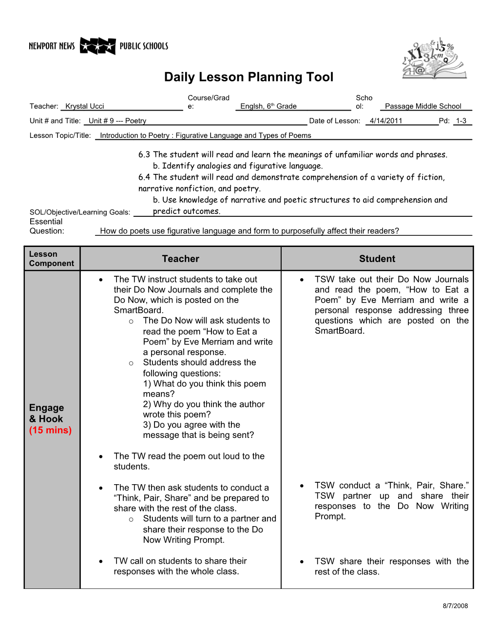 Daily Lesson Planning Tool s1