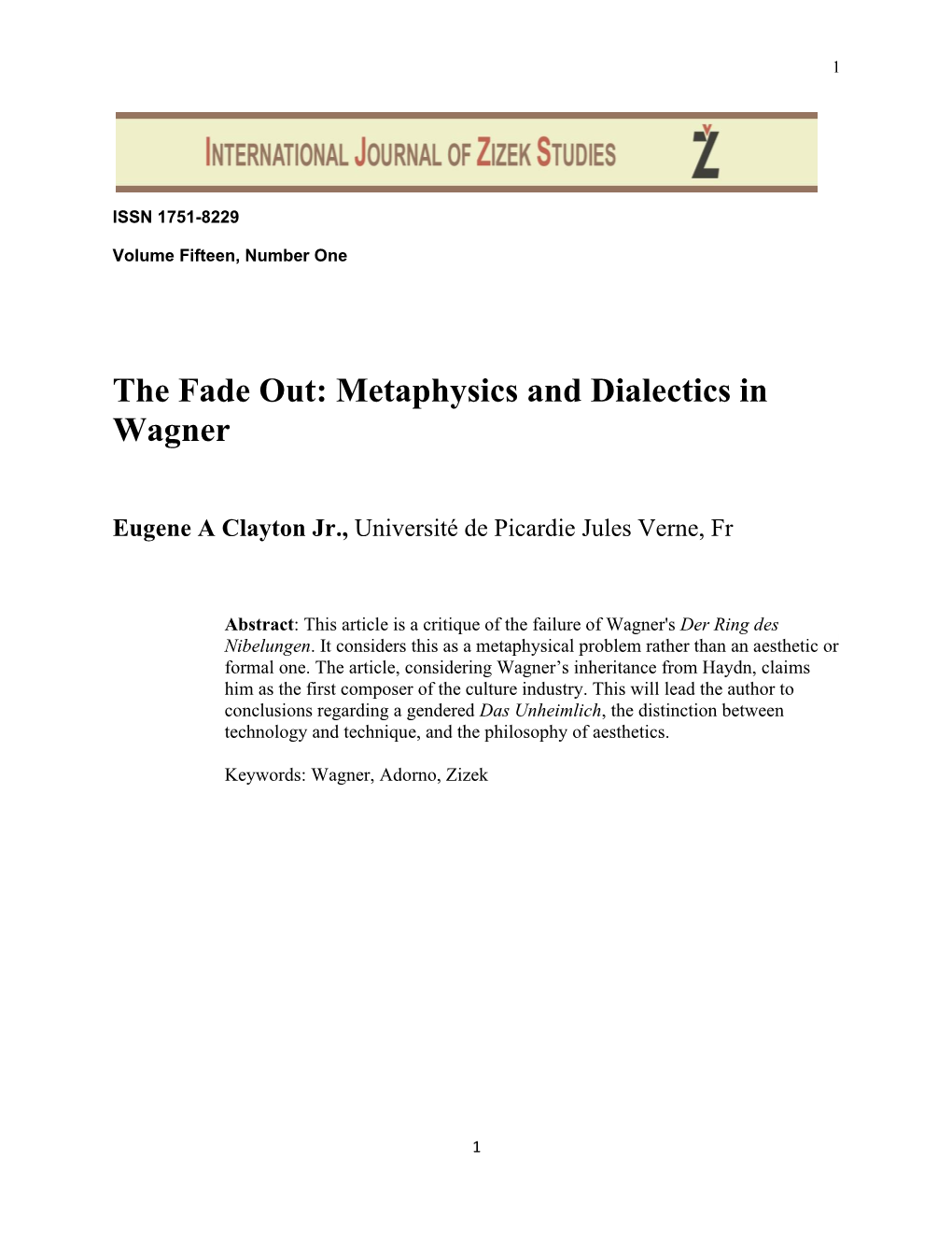 The Fade Out: Metaphysics and Dialectics in Wagner