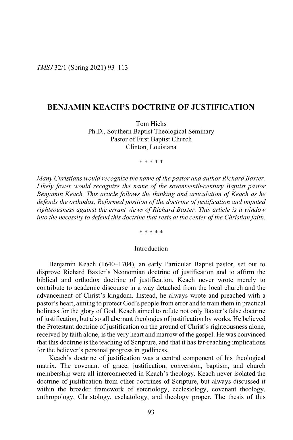 Benjamin Keach's Doctrine of Justification