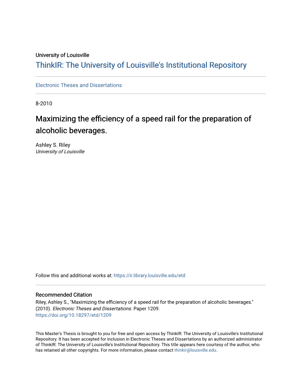 Maximizing the Efficiency of a Speed Rail for the Preparation of Alcoholic Beverages