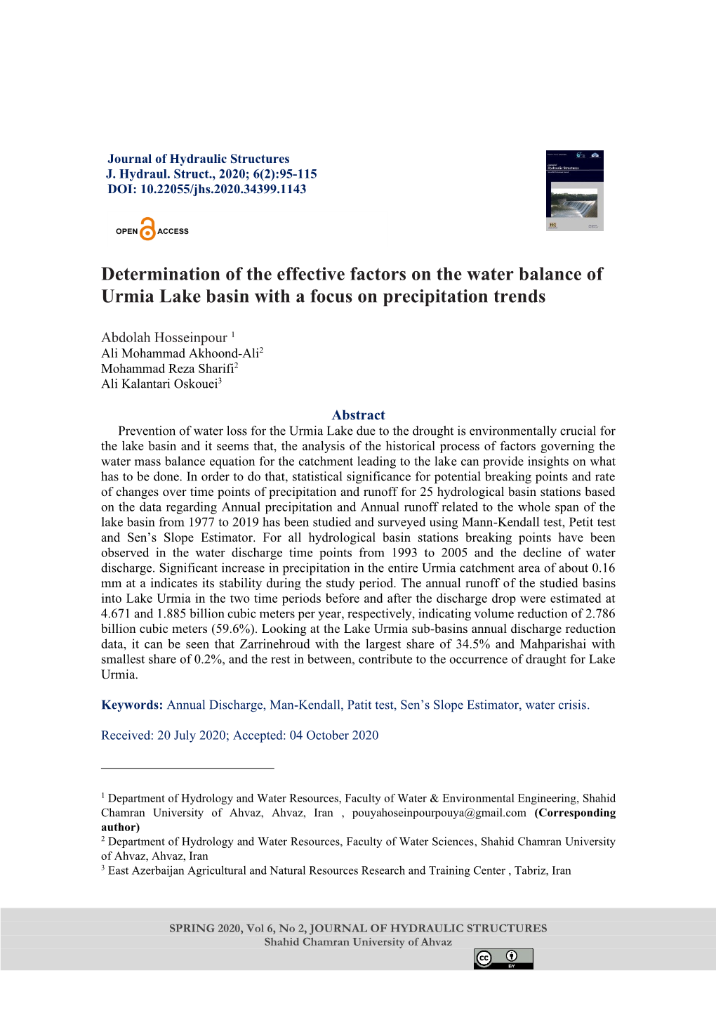 Determination of the Effective Factors on the Water Balance of Urmia Lake Basin with a Focus on Precipitation Trends