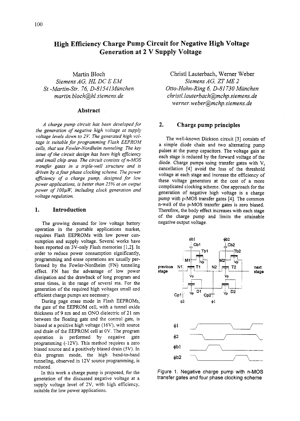 High Efficiency Charge Pump Circuit for Negative High Voltage Generation at 2 V Supply Voltage