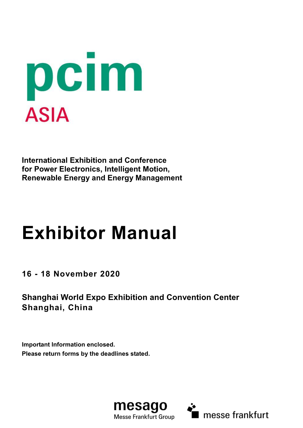 PCIM Asia 2020 Exhibitor Manual (Nov.16-18)