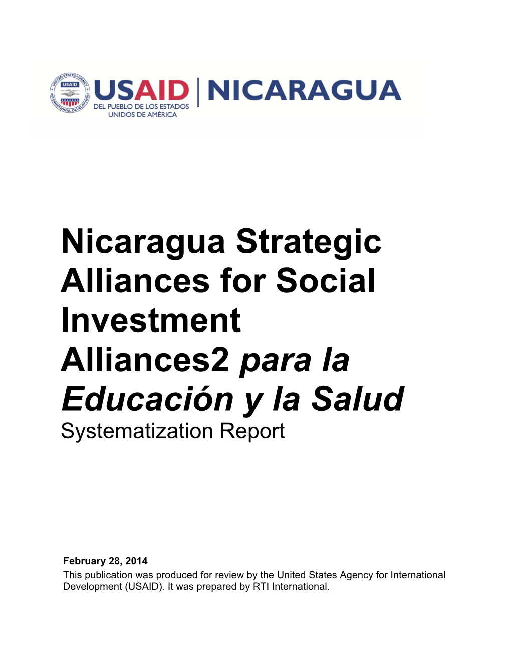 Nicaragua Strategic Alliances for Social Investment Alliances2 Para La Educación Y La Salud Systematization Report