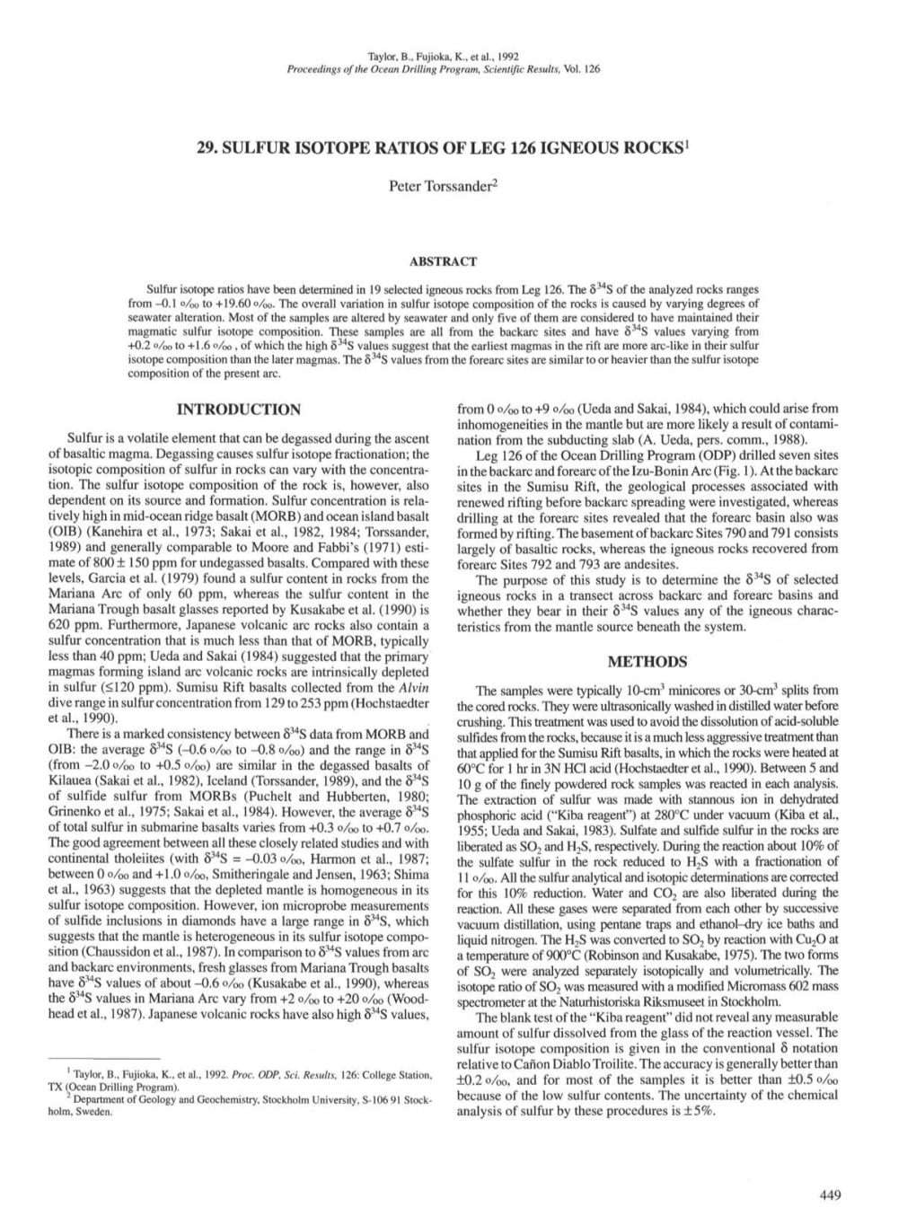 29. Sulfur Isotope Ratios of Leg 126 Igneous Rocks1