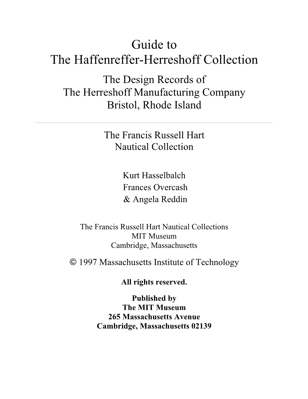 Herreshoff Collection Guide [PDF]