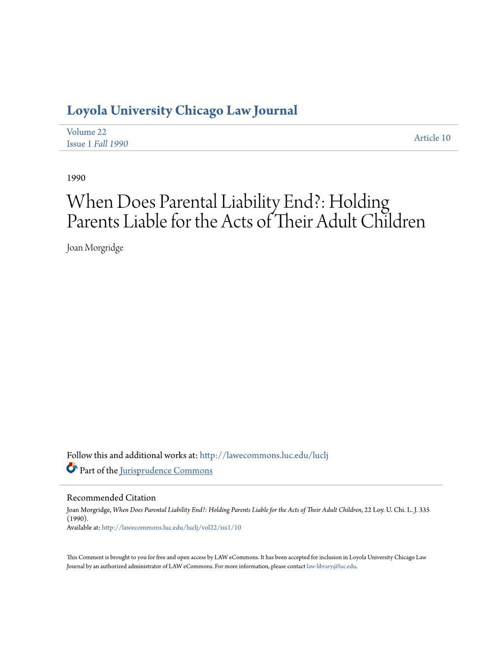 Holding Parents Liable for the Acts of Their Adult Children, 22 Loy
