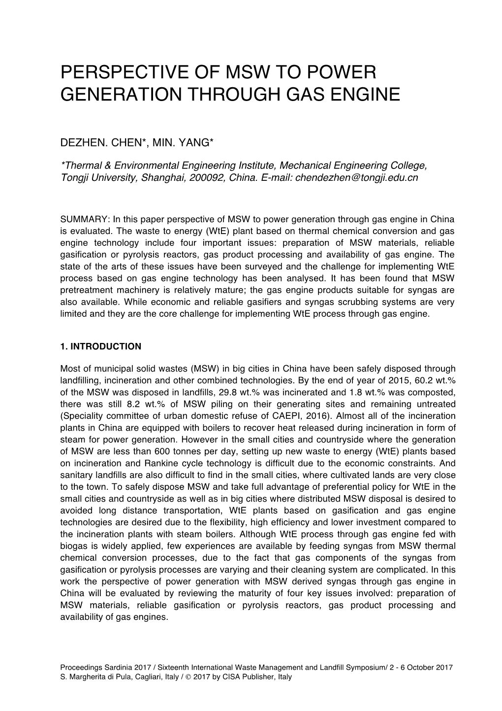 Perspective of Msw to Power Generation Through Gas Engine