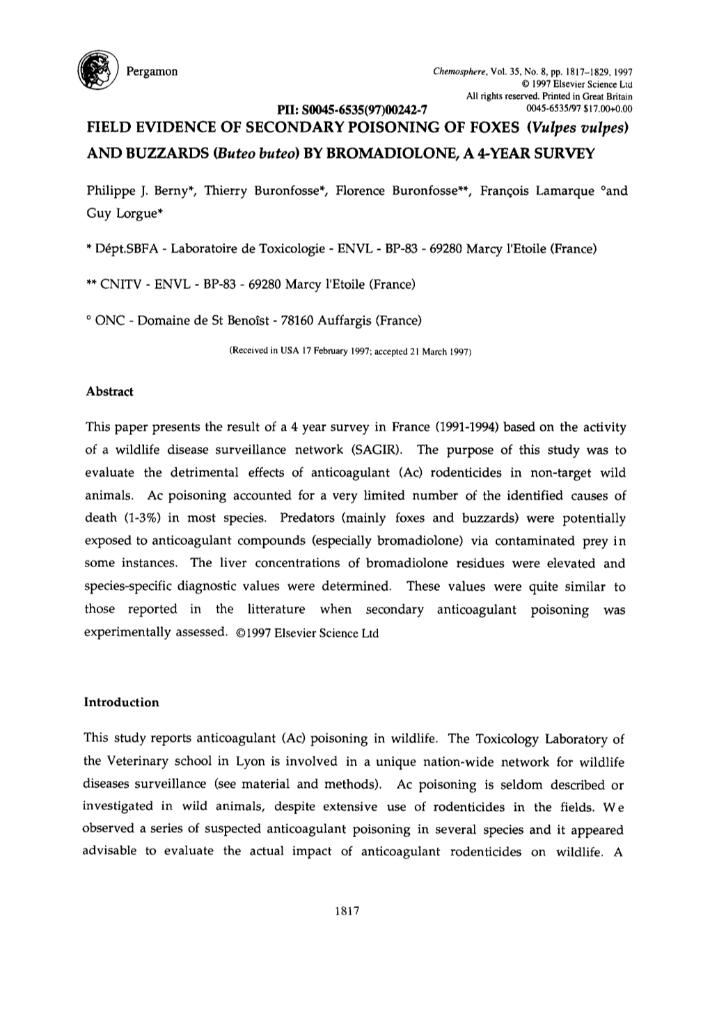 Secondary Poisoning of Foxes and Buzzards