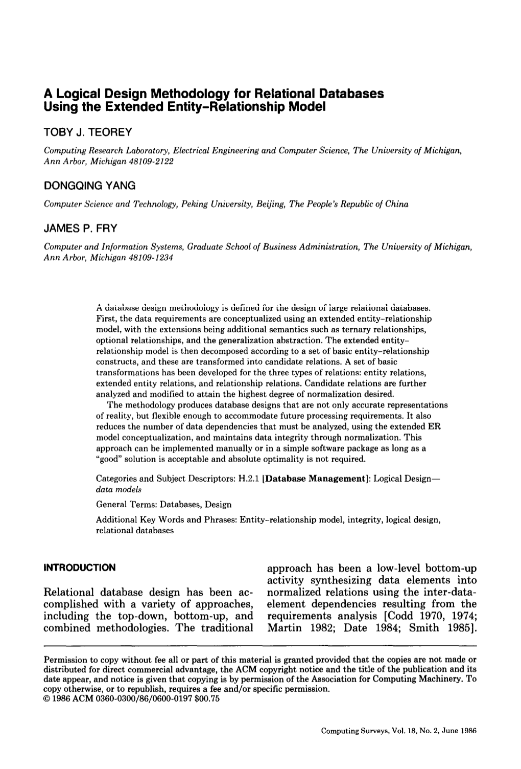 A Logical Design Methodology for Relational Databases Using the Extended Entity-Relationship Model