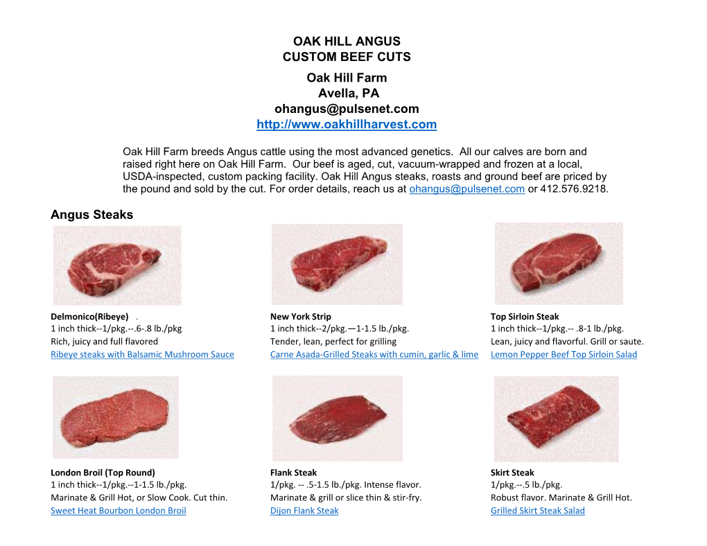 Oak Hill Beef Cuts