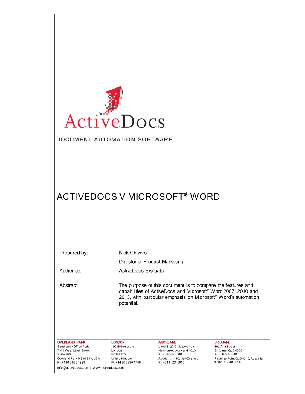 Activedocs V Microsoft® Word