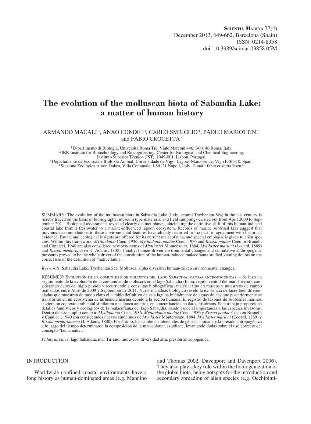 The Evolution of the Molluscan Biota of Sabaudia Lake: a Matter of Human History